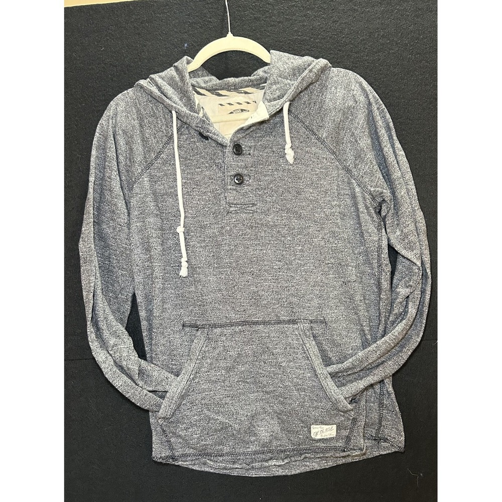 Vans Off The Wall Grey Lightweight Hoodie Unisex Sz Small Front Pocket 3 Button - Picture 6 of 6